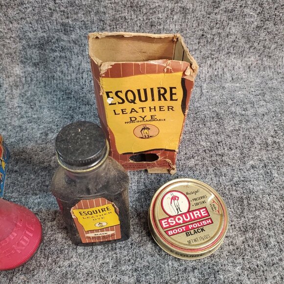 Vintage ESQUIRE SCUFF-KOTE & Patent LEATHER Dye Shoe Polish Bottles & Boxes - Picture 7 of 11